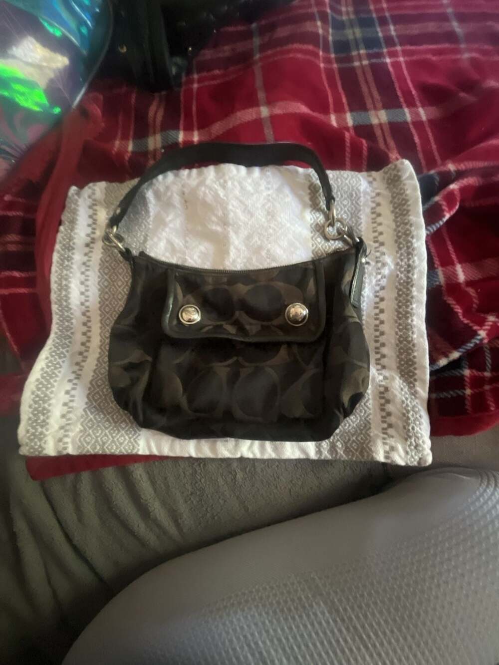 Coach Signature C Pocket Flap Shoulder Bag Black